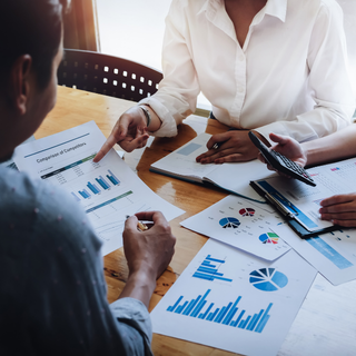 business accountant and finance professional meeting to audit sales and targets